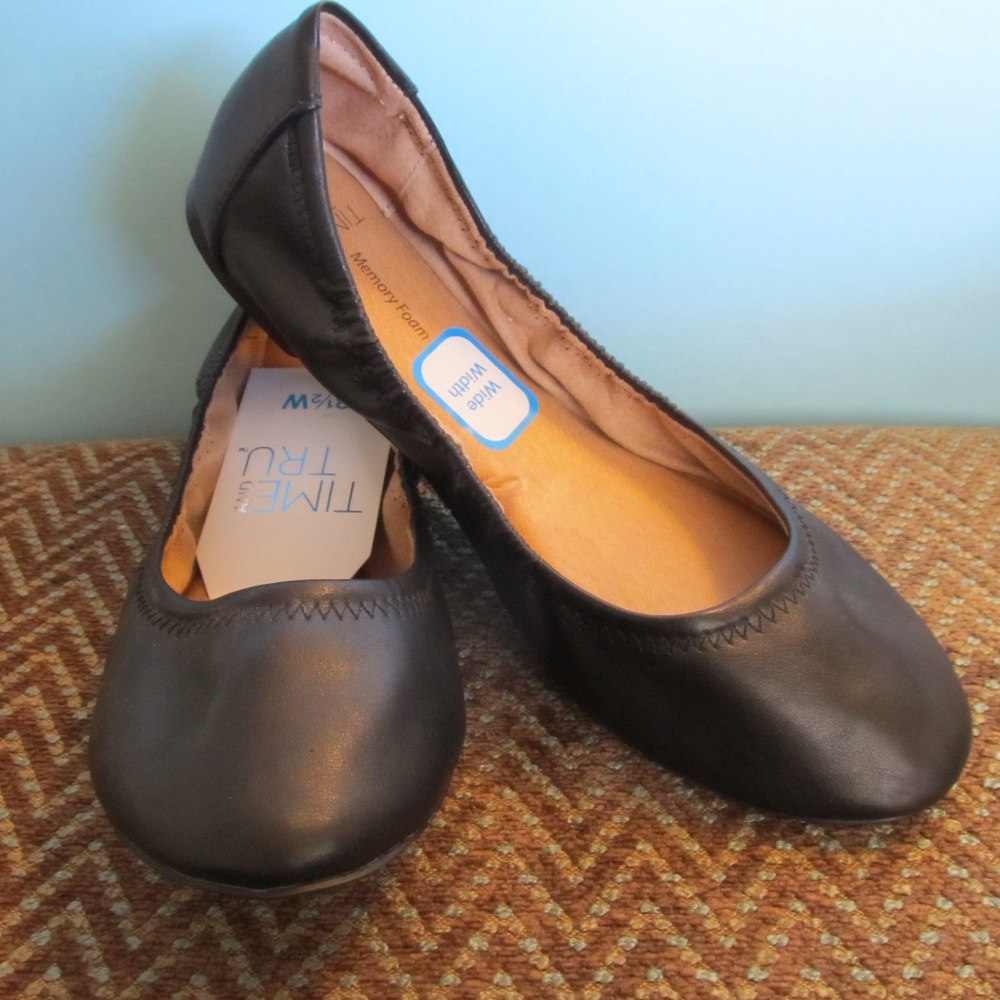 NEW! Time and Tru Black Scrunch Elastic Ballet Flats
